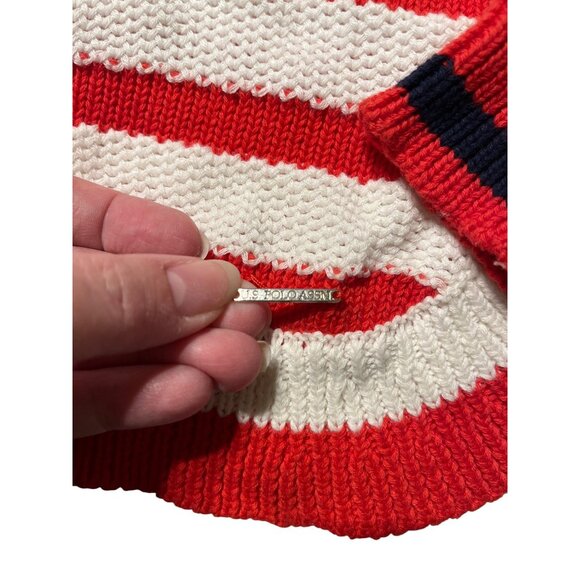 U.S. Polo Assn. Red & White Striped 100% Cotton Sweater Womens Size L Crew Neck - Picture 3 of 4